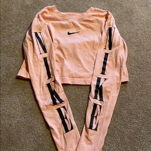 The Nike Tee, pink log sleeve crop top